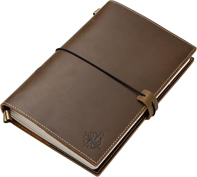WANDERINGS A5 Size Travelers Notebook with Pockets - 6" x 8.5" 15 x 22cm - Refillable Travelers Journal - Beautifully Handcrafted, Premium Leather Journal, Includes 120 GSM Blank Inserts