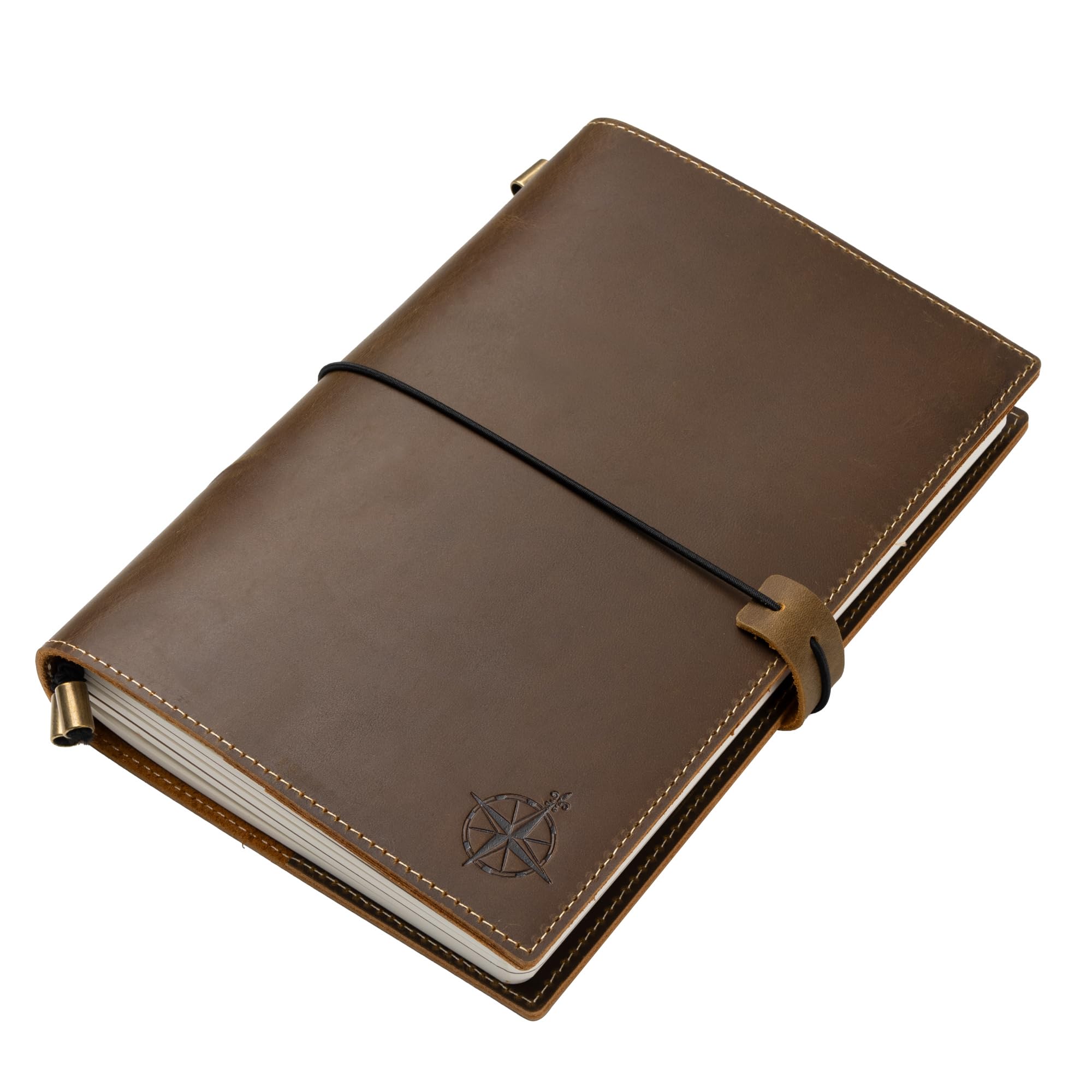 WANDERINGS Cuaderno de Viaje Tamaño A5 con Bolsillos - 6" x8,5/15 cm x 22 cm - Diario de Viaje Recargable - Hecho a mano, Cuaderno de Cuero Premium, Incluye Recargas de Papel en Blanco de 120 GSM