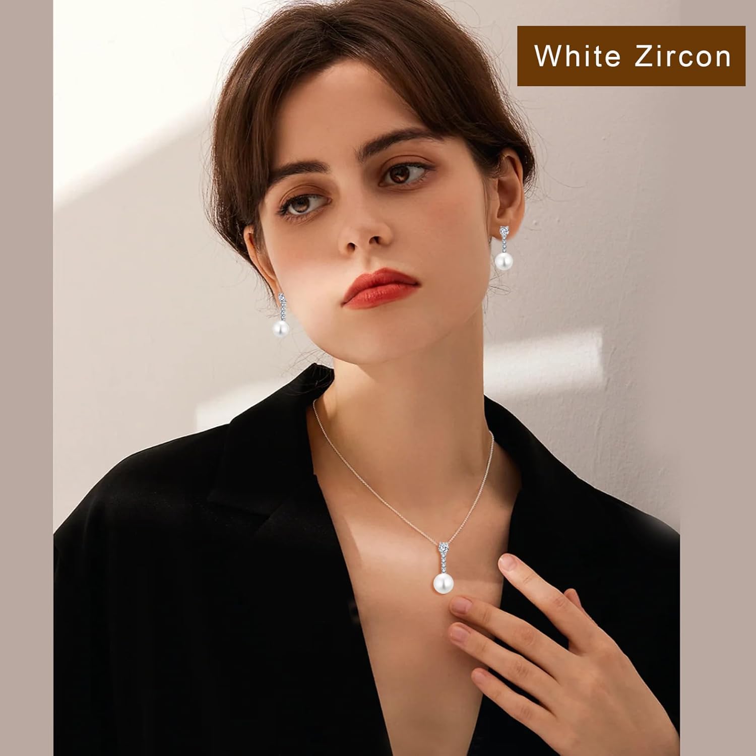 Pearl Necklace for Women, 925 Sterling Silver Dainty Round Freshwater Pearl with 5A Zircon Pendant Ideal Birthstone Jewelry Gifts for Her - Image 2