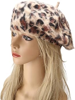 Fluffy Leopard Print Beret Hat Trendy Cheetah Pattern French Hats