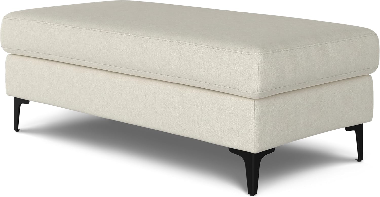 SIMPLIHOME Ava Ottoman – 48 inch Wide Upholstered Performance Fabric Rectangular Ottoman Coffee Table Bench in Cream, Mid-Century Modern Footrest for Living Room or Bedroom with Sturdy Metal Legs