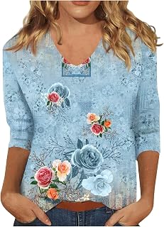 School Tee for Women Stretchy Boho Three Quarter Sleev T Shirt Summer Baggy V Neck Print Peplum T-Shirts for Women Womens Tank Tops Bikini Top Sequin Top