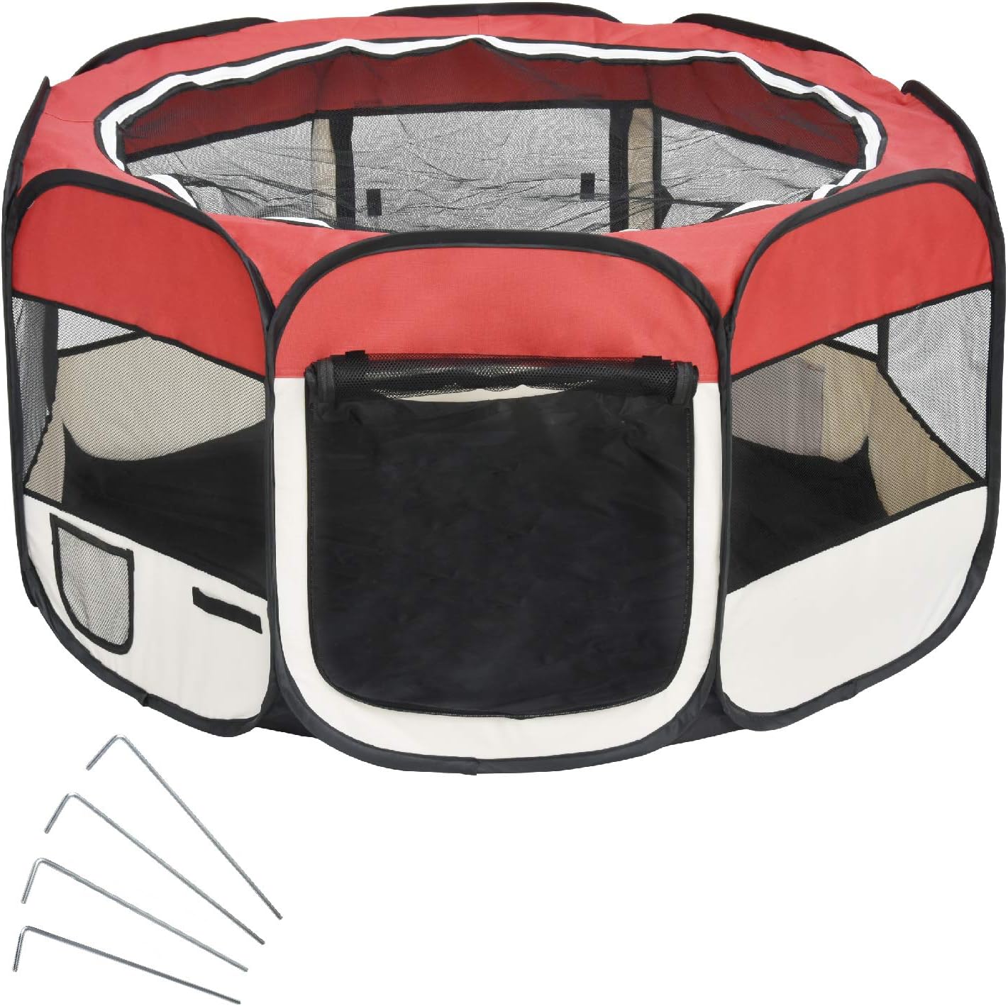 Wellhome 8-Panel Foldable Puppy Playpen Play Pen for Dogs Cats Pets Oxford 125 x 64cm Red