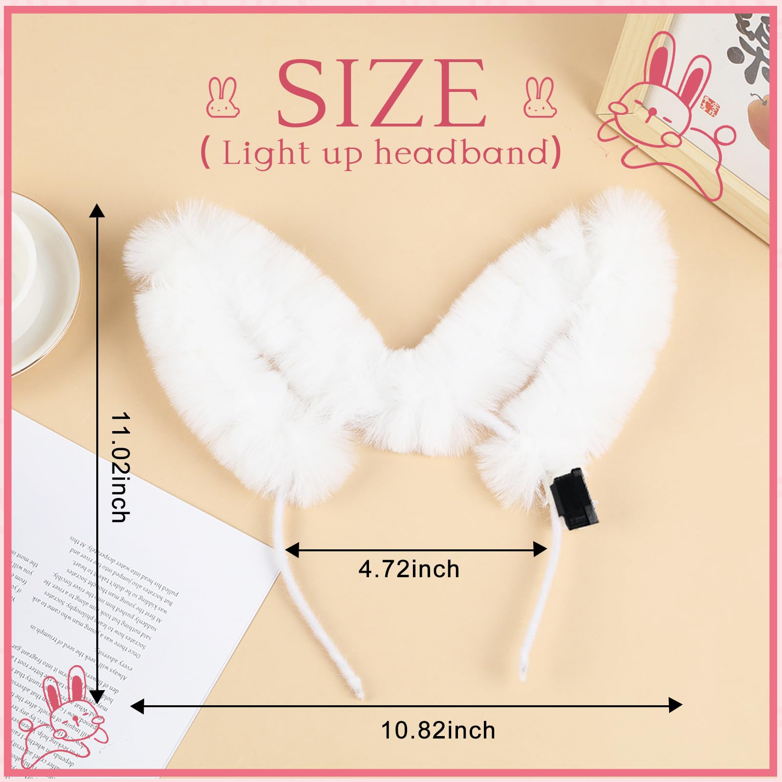 YBHOMINE Cute Light Up Furry Fox Cat Bunny Ears Headband, for Cosplay Costume Party Night Clubs, Raves, and Halloween: Bunnya