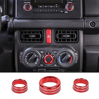 Amazon Co Jp Antc スズキジムニー 空調ノブボタンカバー 専用 アルミ合金エアコン ダイヤルカバー 内装カスタムパーツ アクセサリーキズ防止防塵 取り付け簡単 車種専用設計 3ps 赤い 車 バイク