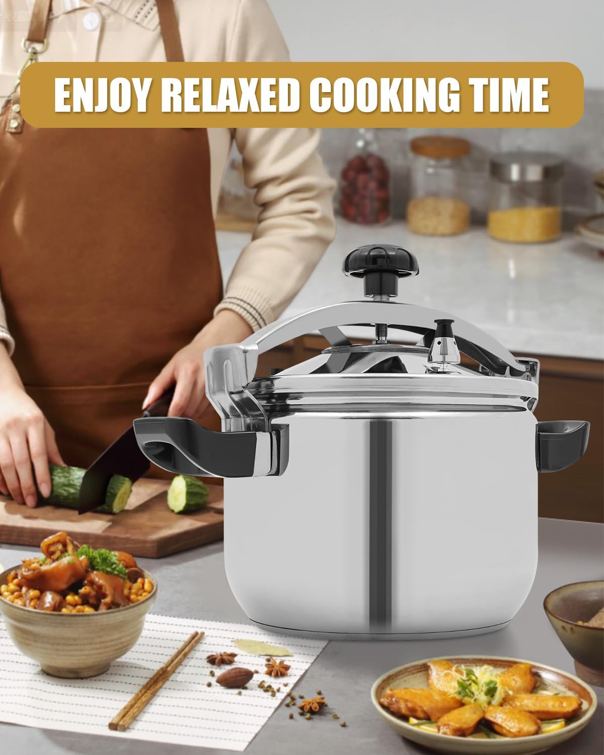 Pressure Cooker 23 Quart Stainless Steel Pressure Canner (Non-Aluminum) 23 QT Explosion-Proof Cookware with Spring Valve Safeguard Devices, Compatible with Gas & Induction Cooker (23.3 Quarts)
