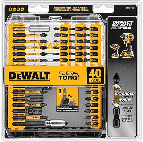 DEWALT Juego de puntas de destornillador, listo para impacto, FlexTorq, 40 piezas con juego llave de tuerca, listo para impacto, magnético, 5 piezas