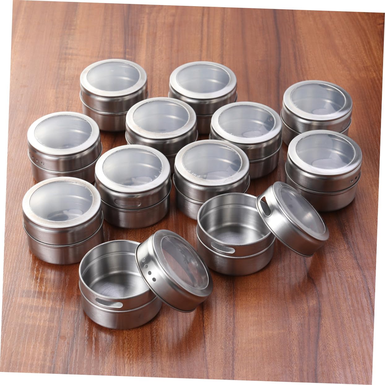 Gewürzdosen 12 Stück aus Edelstahl, Magnetisch, Silber | Twist Top Deckel, für Gewürze und Schlüssel, Geeignet für Gerätetüren und Grill