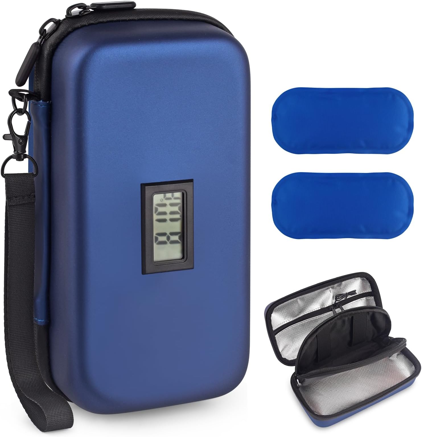 24h Insulin Cooler Travel Case TSA Approved Medication Diabetic Cooler For Travel With Thermometer Temperature Display Refrigerated Medicine Organizer Bag With 2 Ice Pack