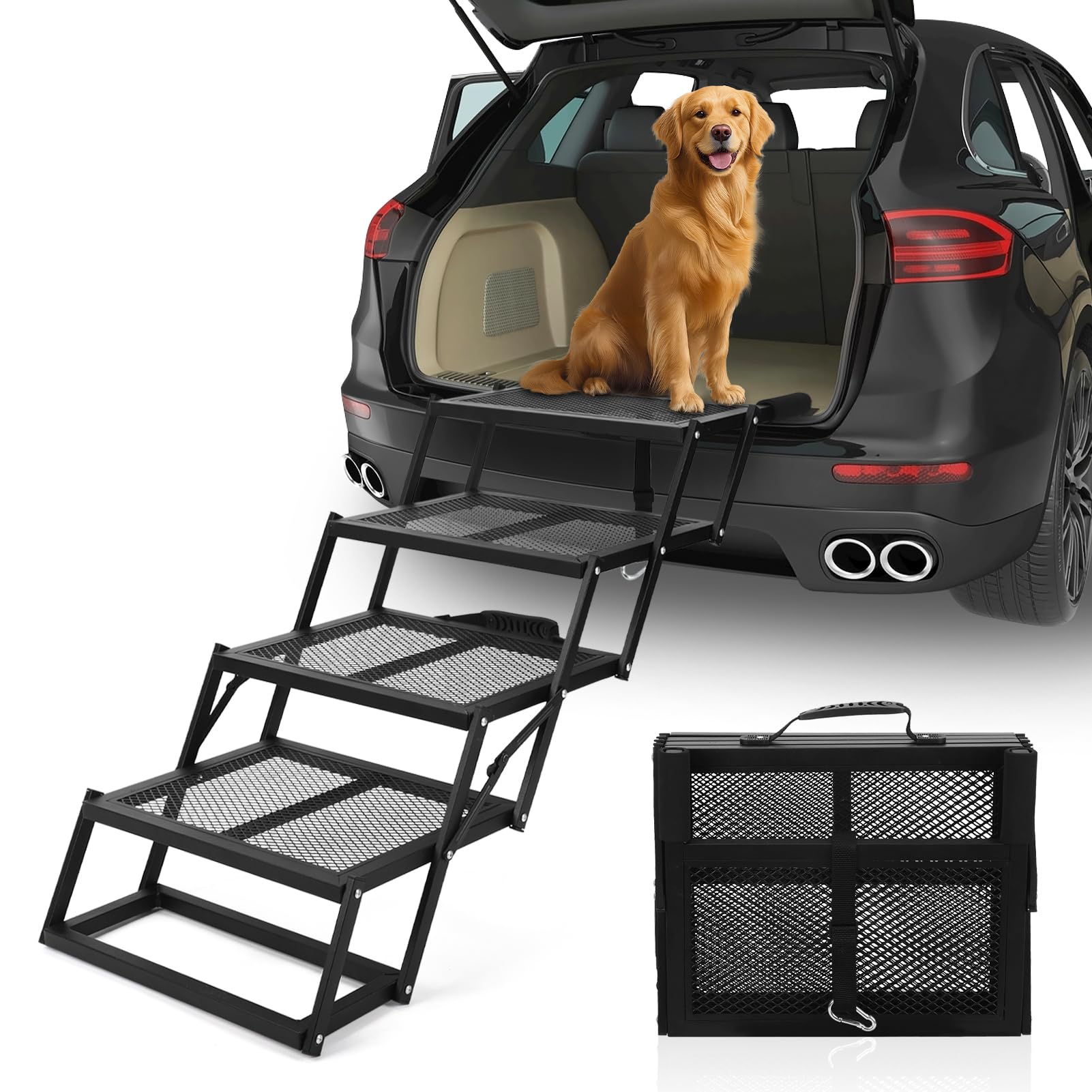 Escaleras para Perros para automóvil, escalones Plegables de Metal Resistente para Mascotas, rampa Antideslizante para Perros para camión, SUV, Cama Alta, Capacidad de 300 Libras, Altura Ajustable
