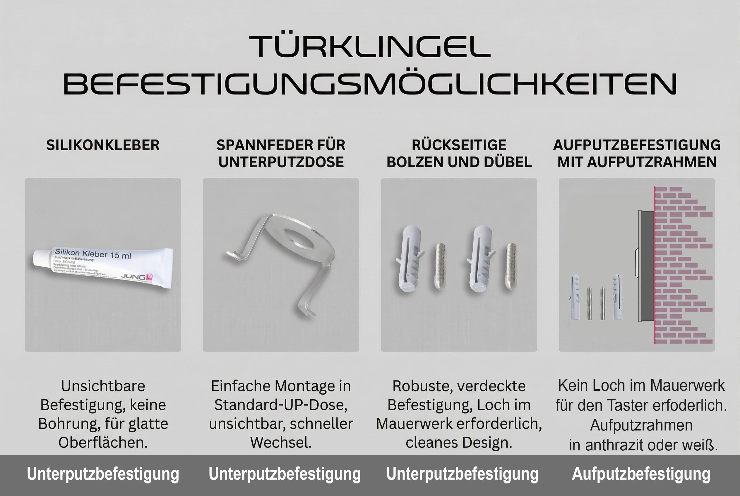 Jung Edelstahl Design Türklingel Wien - Klingel V2A Edelstahl - incl. Gravur - LED Taster wählbar - Aufputz/Unterputztürklingel (Edelstahl, 8x8 cm)