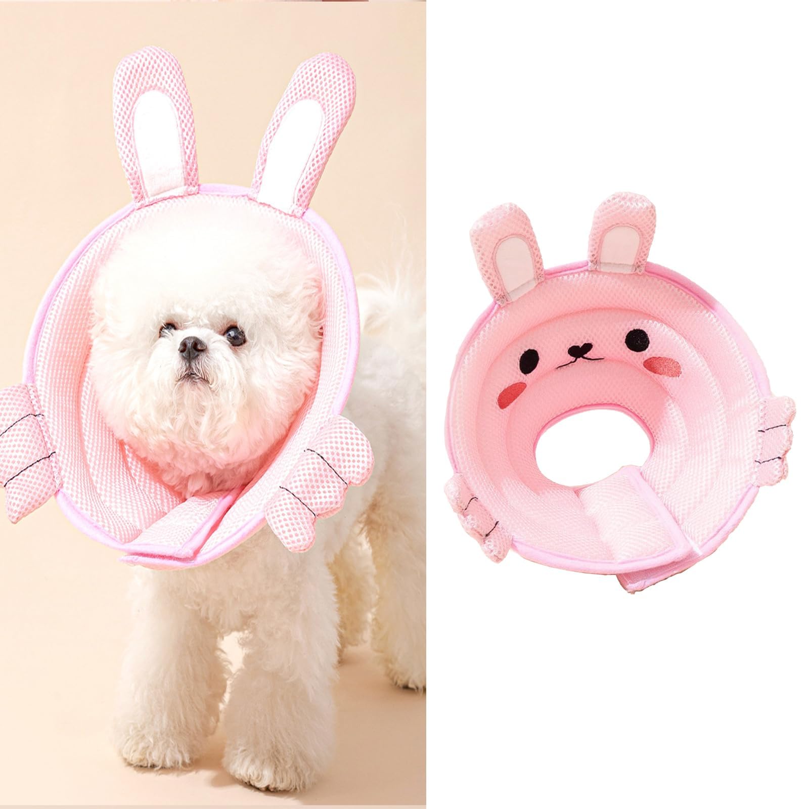 MANON ROSA Cat Cone E-Collar: Soft After Surgery Elizabethan Collar Adjustable Cute Animal Design for Dogs Cats Puppies Kittens Rabbits Bunnies Prevents Licking (Rabbit,XS)