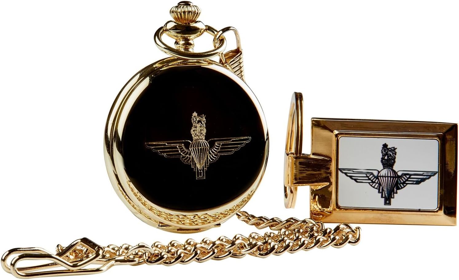 Parachute Regiment 24kt Gold Plated Pocket Watch and Chain and Paras Keyring Army Military Gift Set para