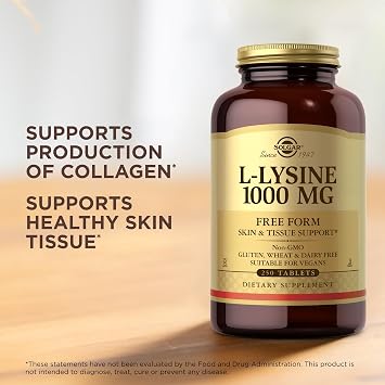 Solgar L-Lysine 1000 mg - 250 Tablets - Skin & Tissue Support - Non-GMO, Vegan, Kosher, Gluten Free - 250 Servings