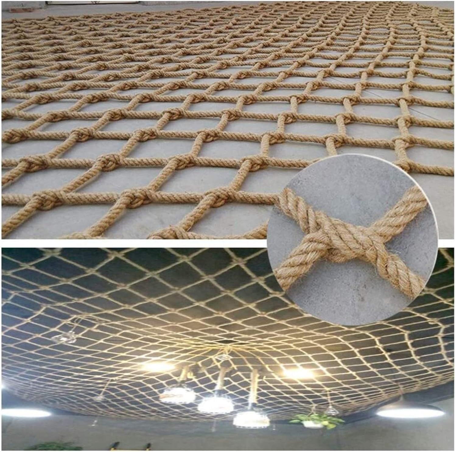 ロープネッティング屋外手すり装飾麻ロープカーゴネット子供の遊び場子供スイングハンモックセーフティネット屋外用クライミングネット(1m