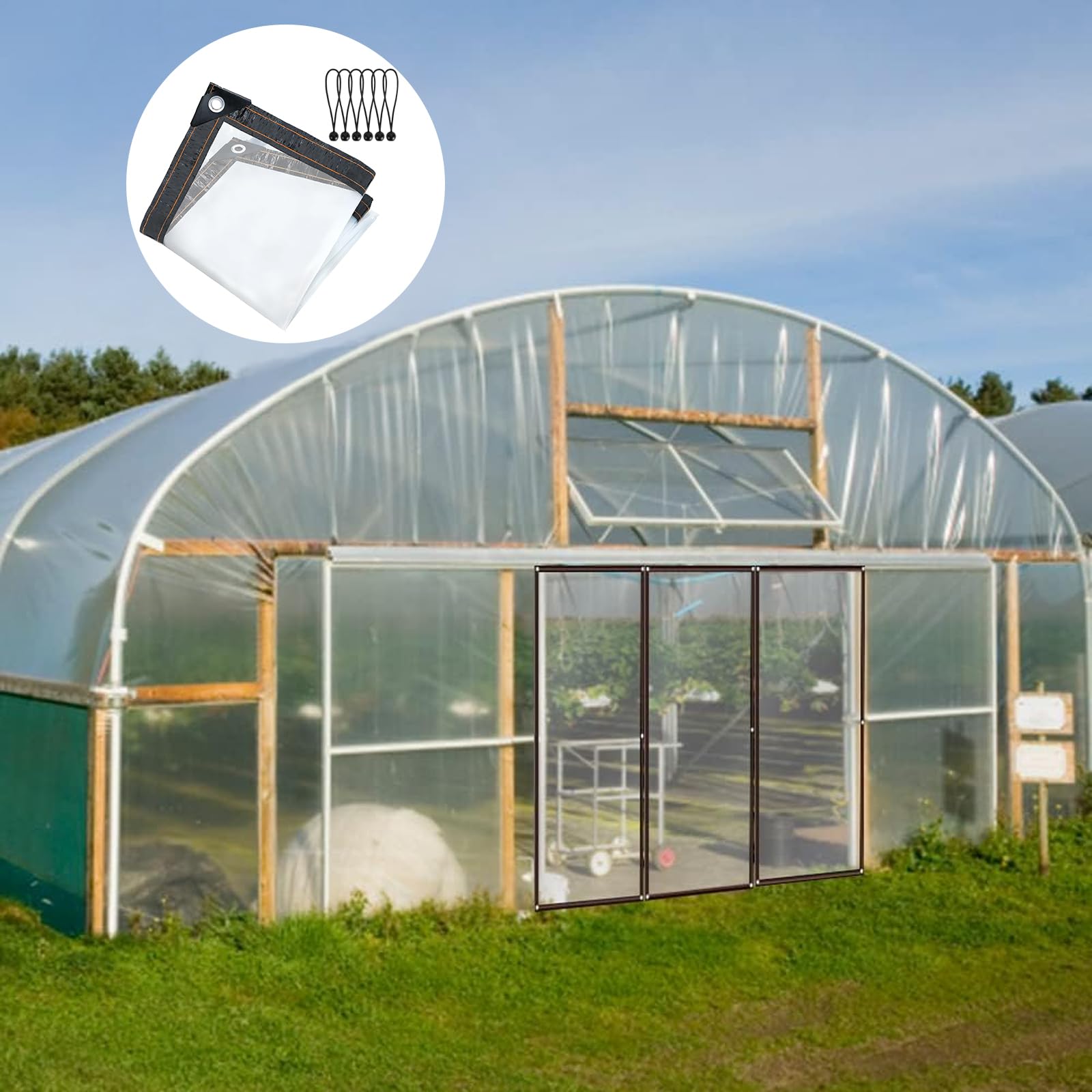 Luabue 2M X 1M Clear Tarpaulin Waterproof Heavy Duty Transparent Tarpaulin Sheet with Eyelets Plastic Tarp Cover with 6Pcs Bungees Ball Cord for Greenhouse Garden Furniture Shed Outdoor Chicken Shed - Image 4