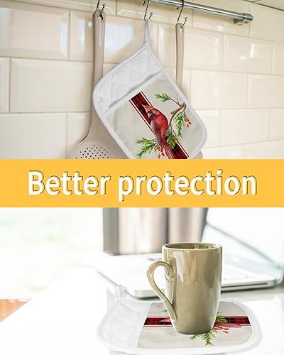 Miniatura 7 de Christmas Red Bird 2Pcs Pot Holders for Kitchen, Non Slip & Heat Insulation Terry Cloth Potholder Set with Pocket, Thick Hot Pad Oven Mitts Trivet