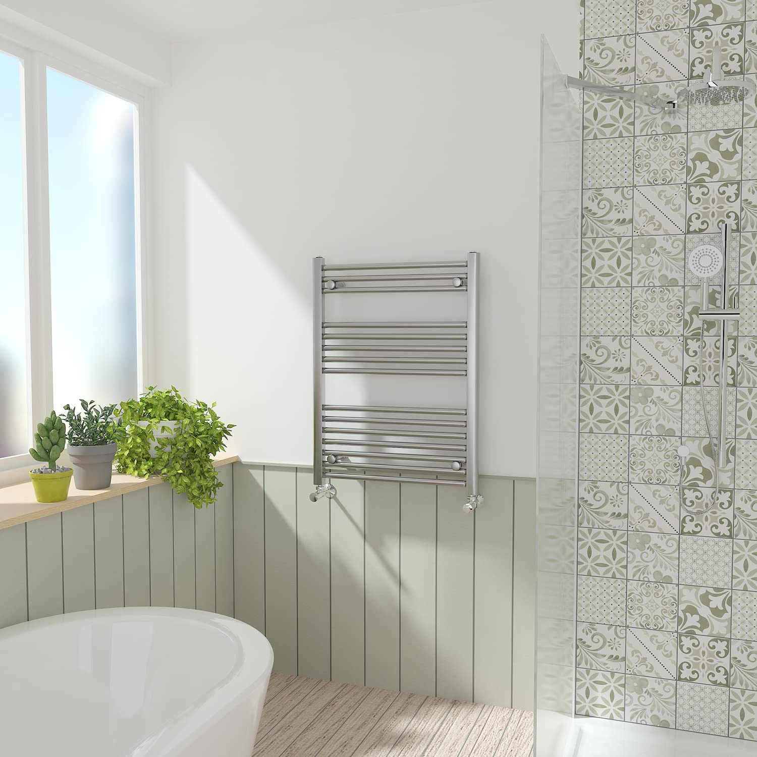 NRG Chrome Straight Central Heating Towel Rail Bathroom Heated Rad Radiators Ladder Warmer - 800×600mm