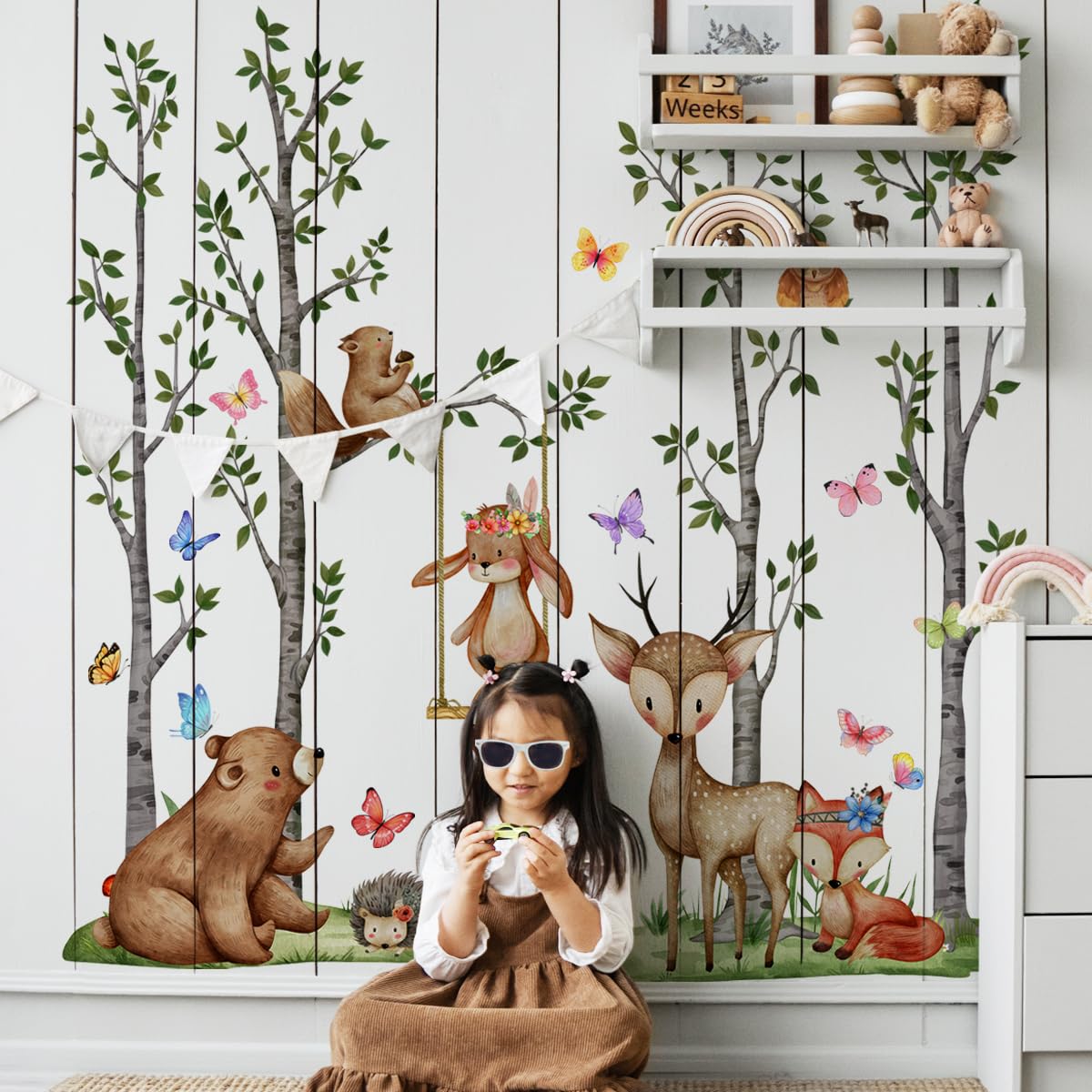 Giant Jungle Tree Wall Decals - Removable Safari Animal Stickers For Kids Room Decor