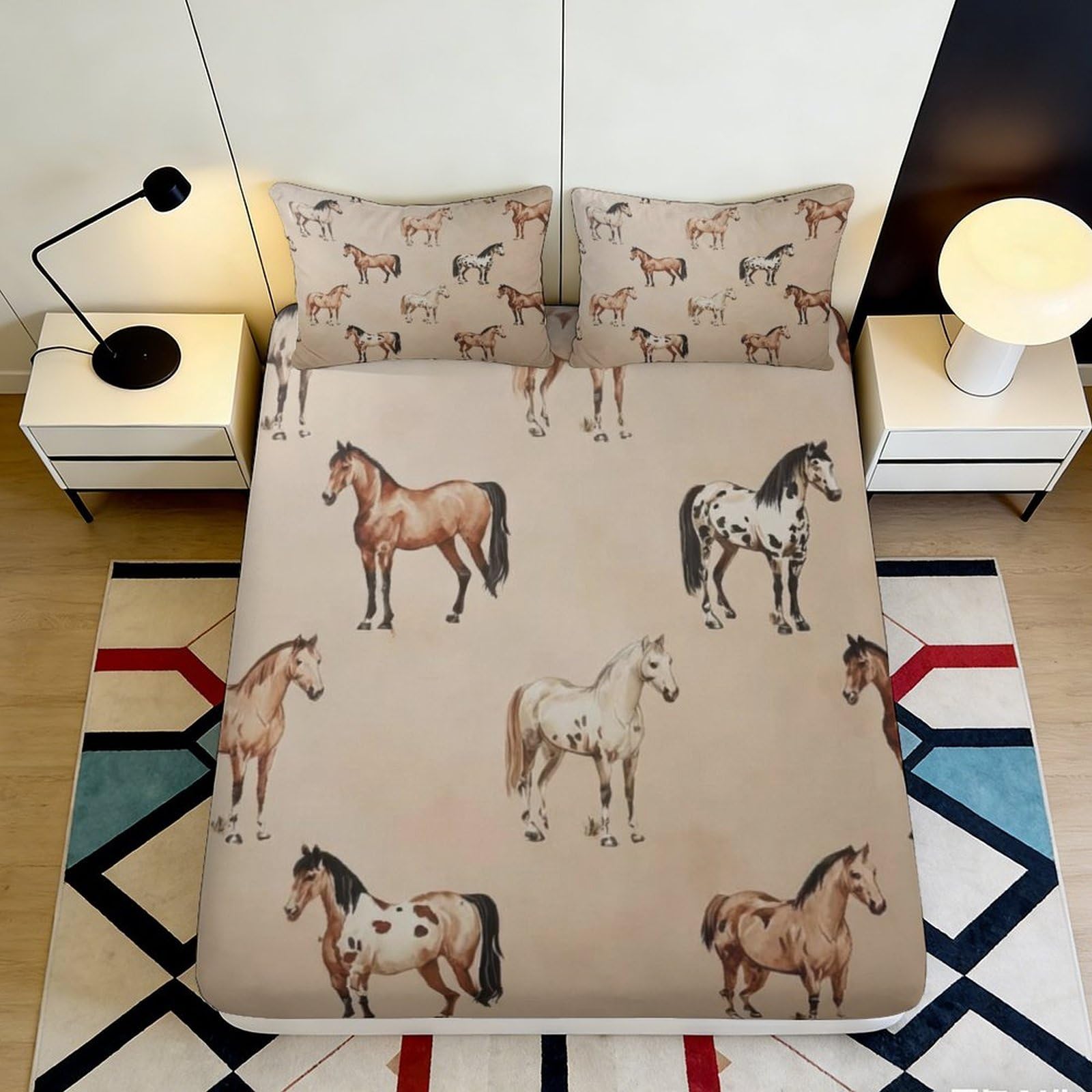Jqzkxnhpbr Style-7 3D Printed Brown Horse Fitted Sheet Microfiber Soft Animal Pattern Bed Cover For Bedroom Guestroom Mattress Decor 90X200x25cm