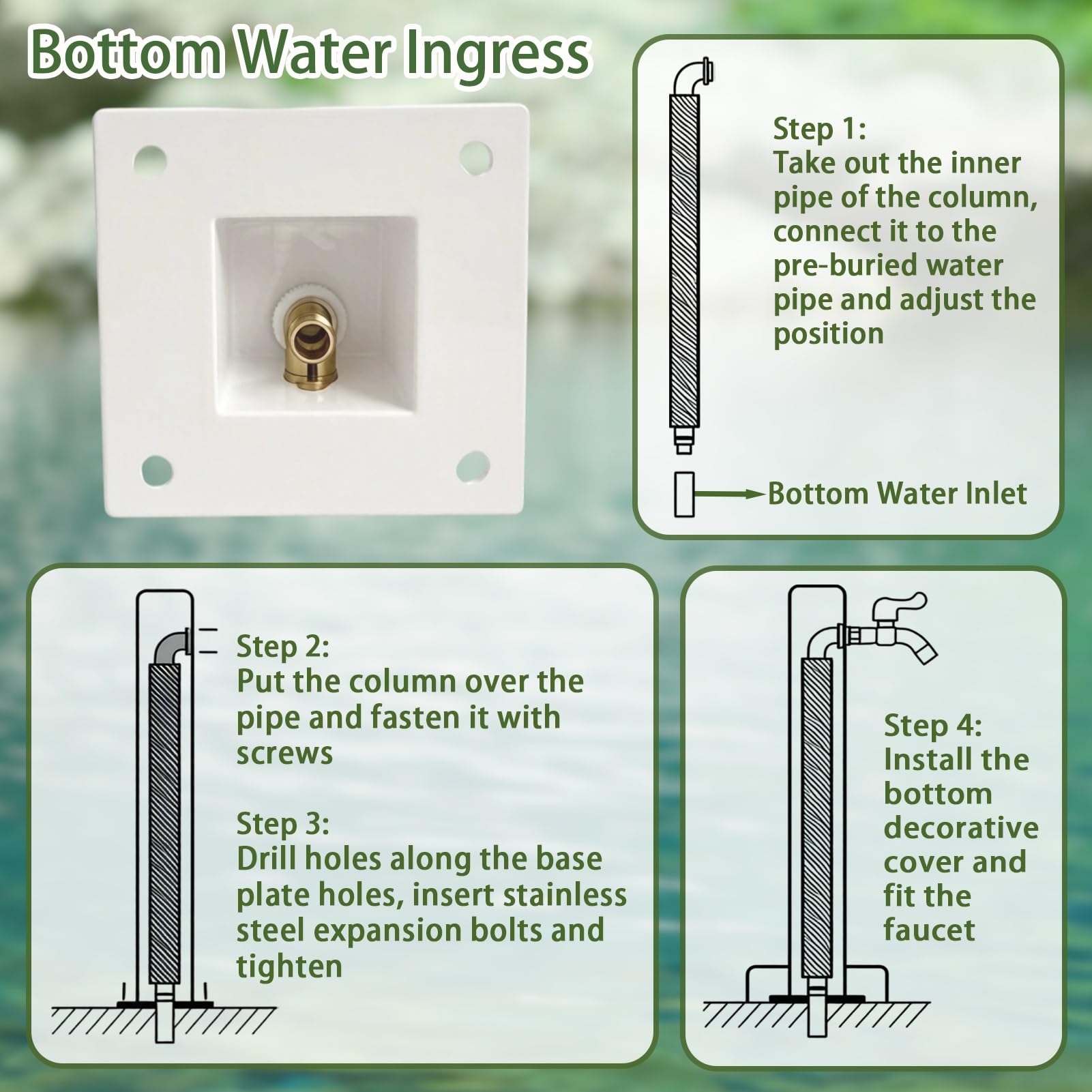 Columna De Agua De Jardín Independiente Cuadrada Blanca, Grifo para Exteriores Anticongelante 3 Salidas, Hidrante De Jardín, para Terraza Patio Césped Granja
