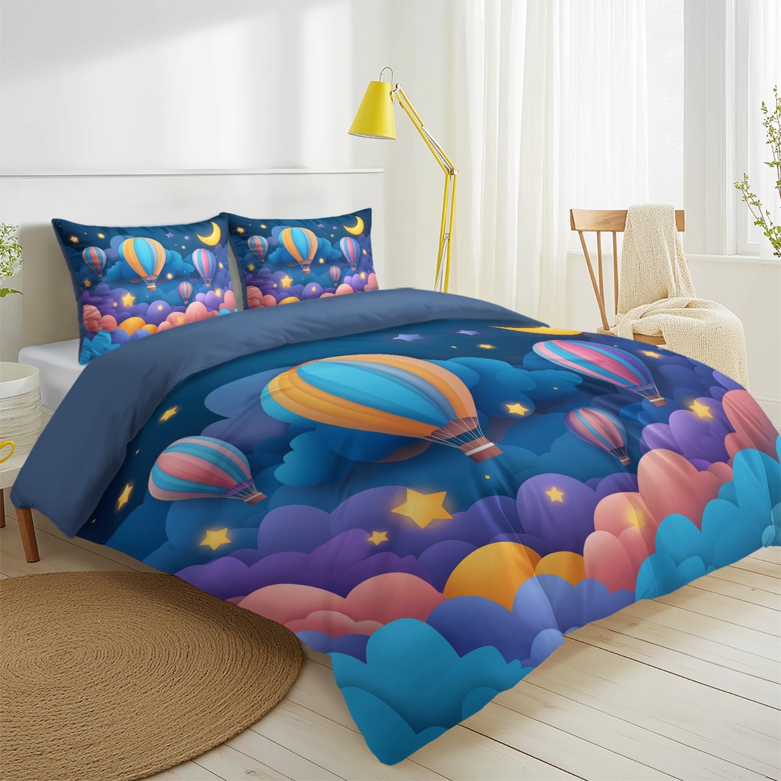 Générique Cartoon Balon na ogrzane powietrze Marzycielska poszwa na kołdrę Nude Space Star Zestaw pościeli Zestaw pościeli Dzieci Dorośli 260 x 240 cm z miękką poszewką na poduszkę Dekoracja sypialni