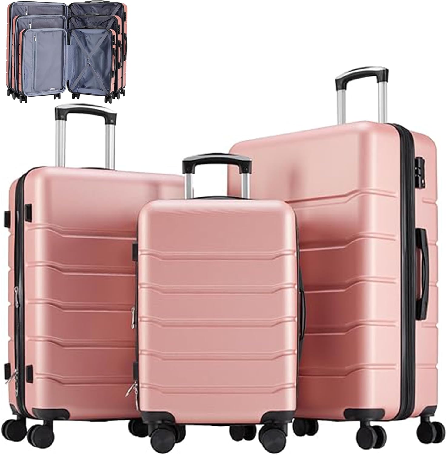 3-Piece Suitcase Set(20+24+28 Inch),Carry On Luggage Spinner Wheels, Hardside Carry On Suitcase Lightweight Expandable Small Luggage, Rolling Travel Suitcases Durable with TSA Lock,Pink