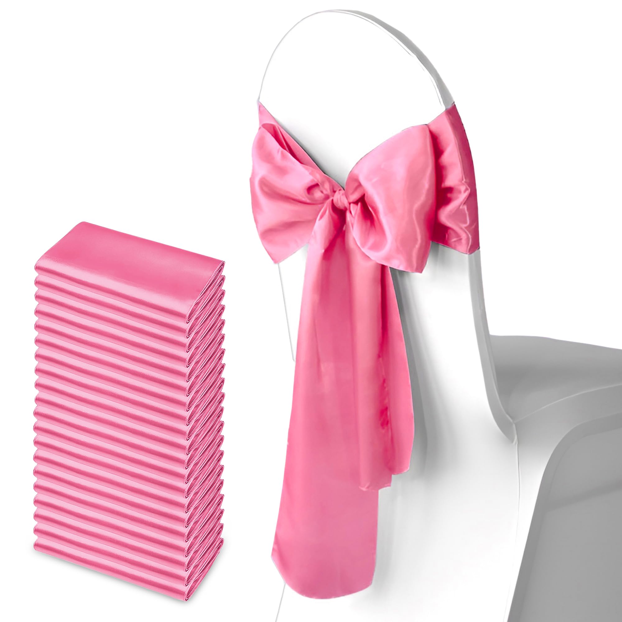 Trimming Shop 7" x 108" Hot Pink Satin Chair Saheses, 25 pcs — image 1