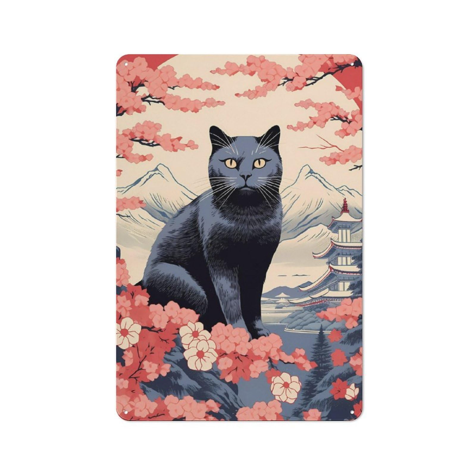 Junmoney Japanese Cat 10 Friendly Metal Wall Decor 30X20cm, Decorative Metal Plaque For Coffee Bar, Small Shop Or Dining Room