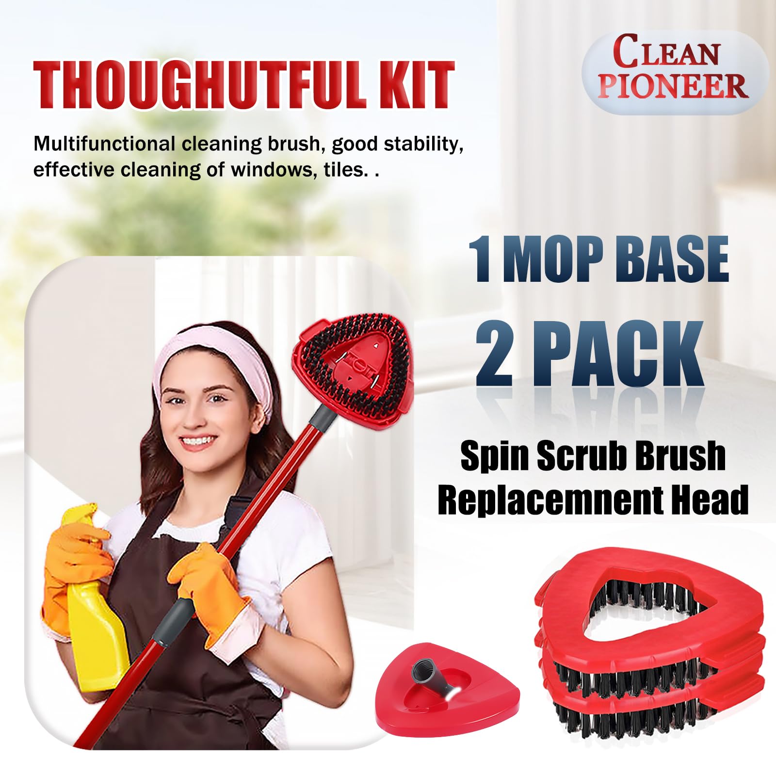 Oceda Spin Mop Scrub Brush - 2 Pack Replacement Heads For Easywring 1 Tank System - Stiff Bristle Cleaning Brush