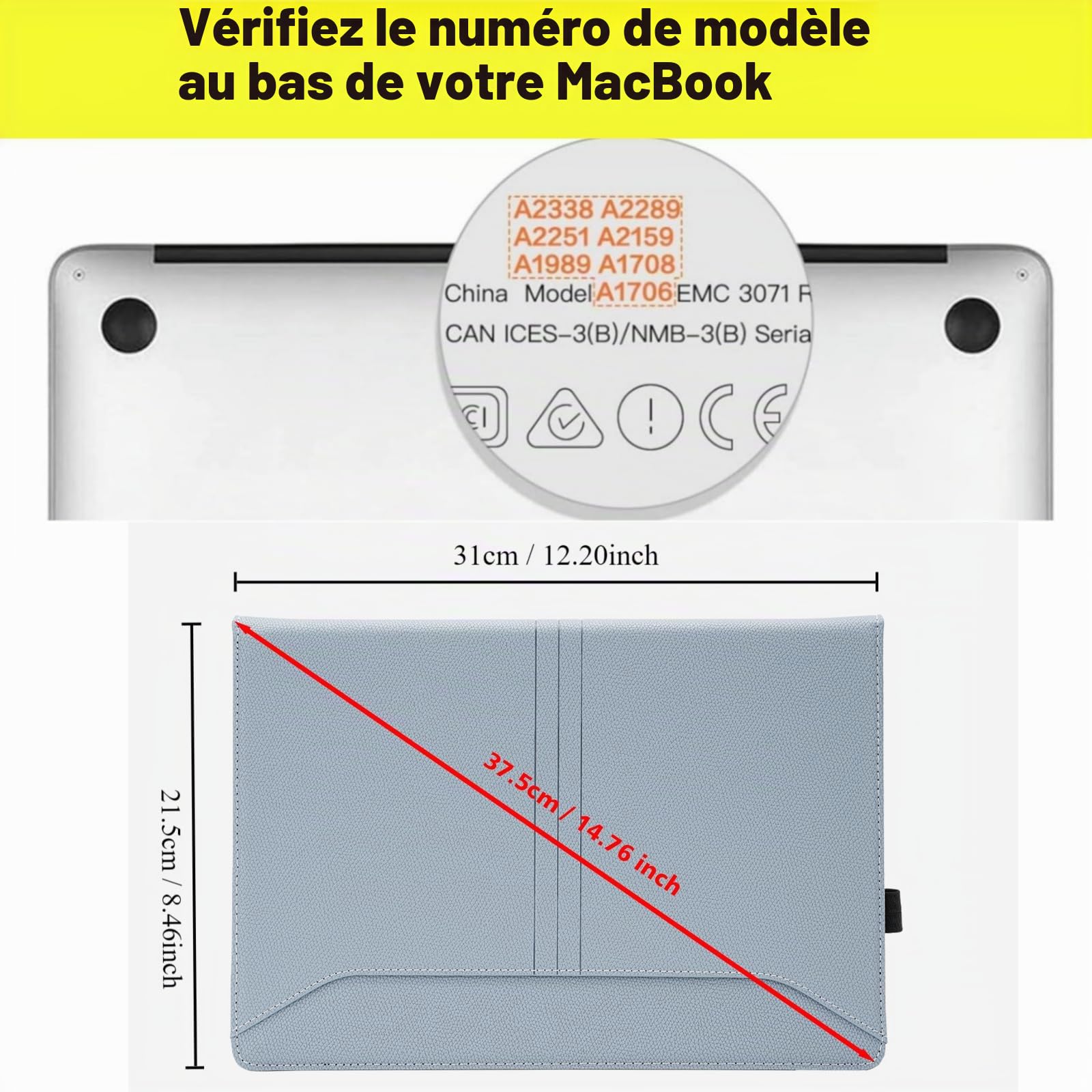 TYTX Coque Compatible avec MacBook Pro 13 Pouces 2022-2016 (M2/M1 A2338 A1989 A1706 A1708 A2159 A2289) Étui Housse en Cuir Housses pour Ordinateur Portable avec Supprort et Évents, Bleu Clair