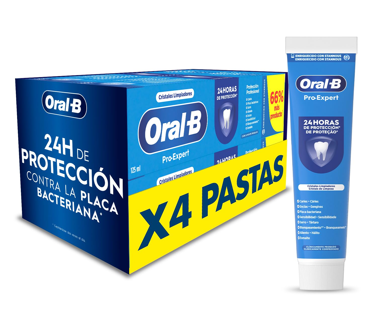 Oral-B Pro-Expert Protección Profesional Pasta De Dientes, Pack Ahorro 4x125 ml - Dentífrico con Fluoruro de Estaño, Ayuda con Problemas de Encías, Placa, Sarro Y Sensibilidad, Sabor a Menta Fresca