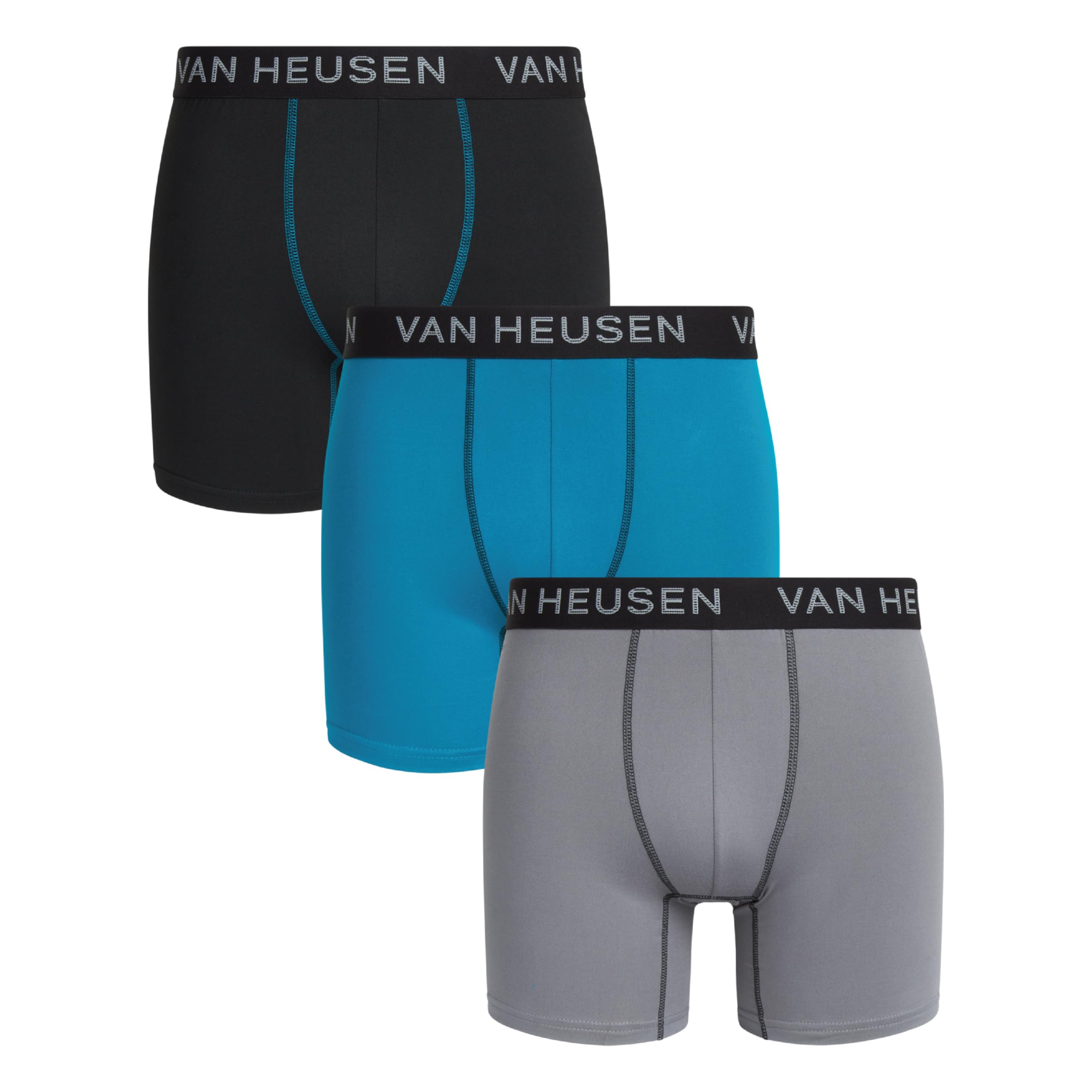 Van Heusen Mens Boxer Briefs - 3 Pack Soft Stretch Mens Underwear Boxers with Contour Pouch, Athletic Briefs for Men (S-XL), Black/Teal/Pearl, M