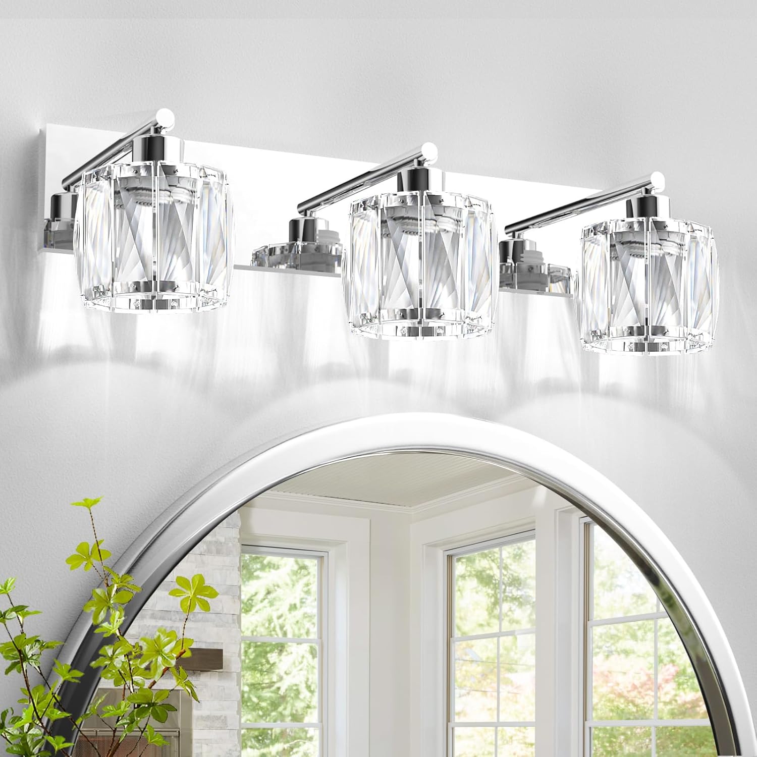 VOLISUN Crystal Vanity Lights - 3 Light Modern Stainless Steel Bathroom Light Over Mirror, Chrome Finish - UL Certificated (Exclude Bulb) Chrome 3 Light NOT TESTED INCOMPLETE