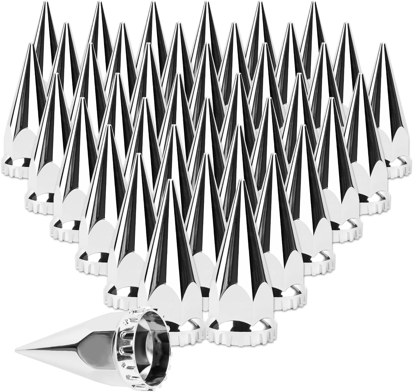 33mm x 4 3/4" Chromed Spike Lug Nuts Covers Thread-On,ABS Chrome Plastic Caps Pointed Screw On Lug Nut Cover for Semi Trucks, Pack of 40 PCS
