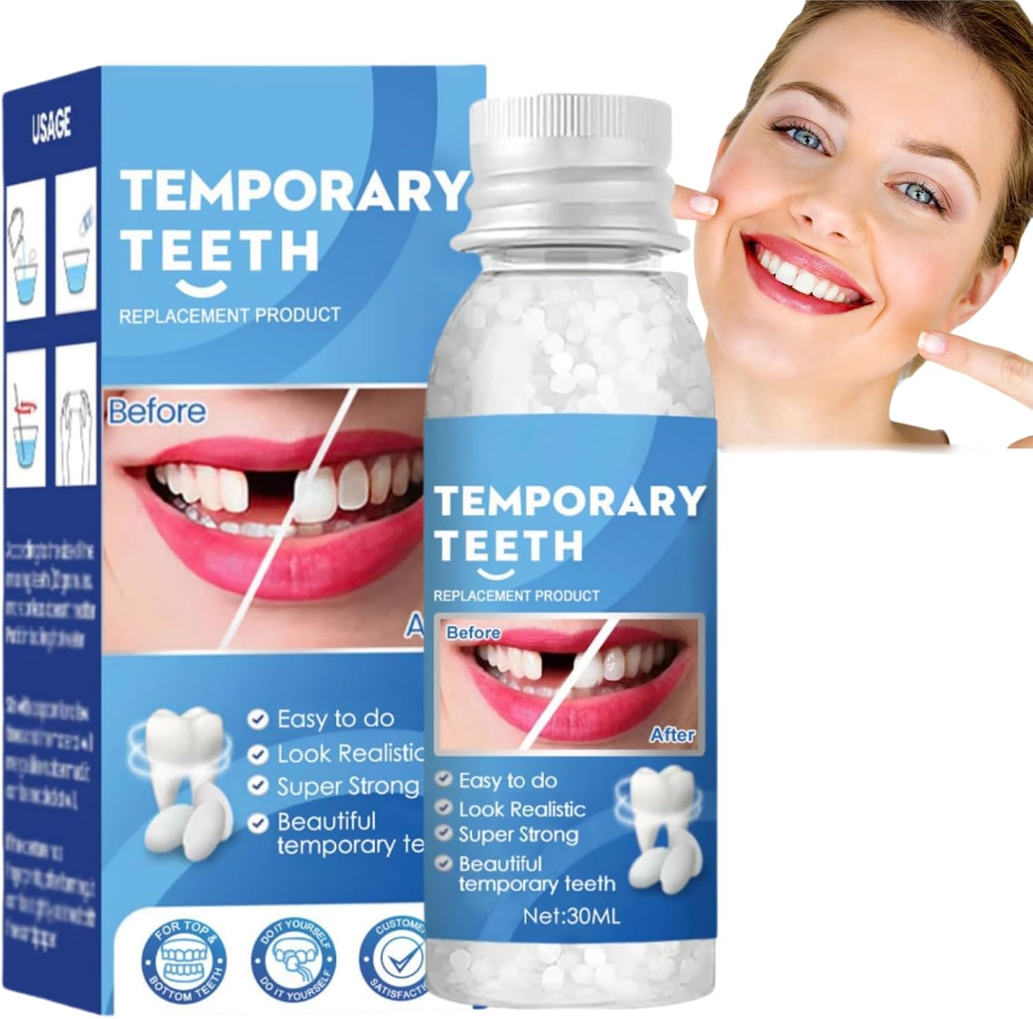 Temporary Tooth Filling Repair Kit with Moldable False Teeth - Replace Missing or Broken Teeth with Dental Repair Beads - Ideal for Fixing and Filling Teeth - Fake Teeth Replacement Kit