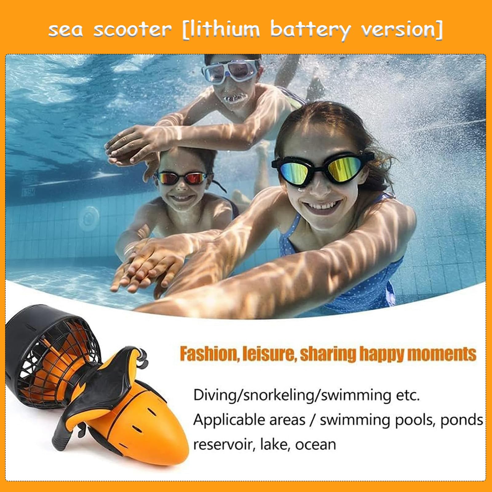 Seascooter Submarino de 300W/500W con versión de batería de Litio, Rendimiento confiable para Aventuras acuáticas, Buceo y Snorkel,500W