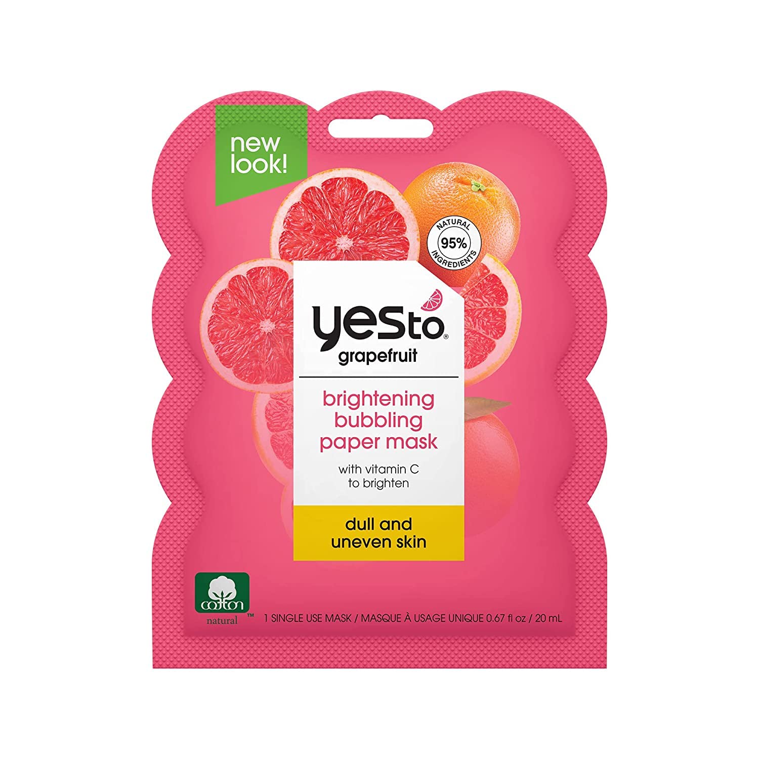 Yes To, Grapefruit Vitamin C Glow Boosting Bubbling Paper Mask Purifying, Deep Cleansing, Single Use