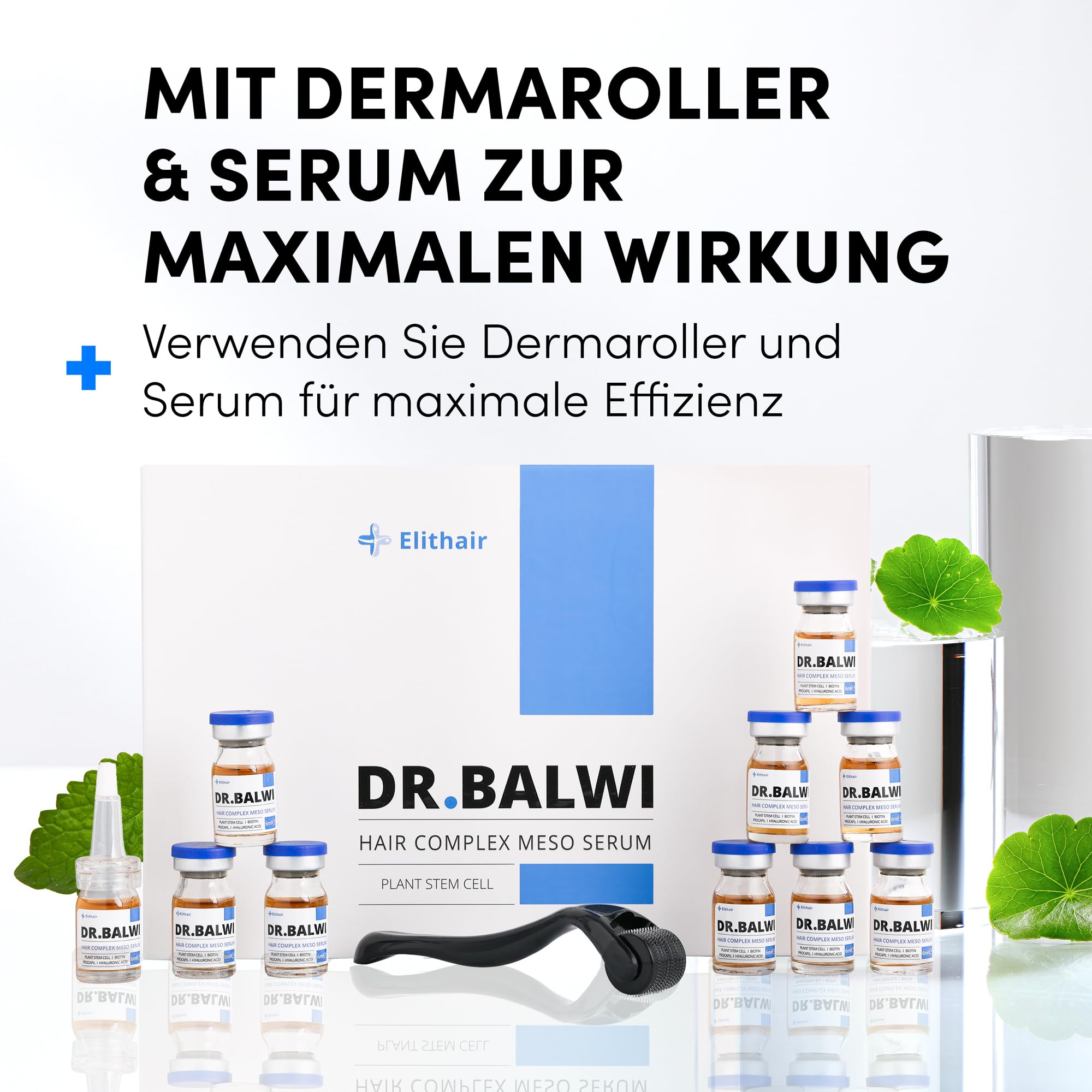 Dr. Balwi Microneedling-Roller & Hair Growth SerumSet – Anti Haarausfall, stärkt Haarwurzeln, fördert Haarwachstum mit Procapil & Stammzellen, ohne Silikone & Parabene, 10x6ml Flacon