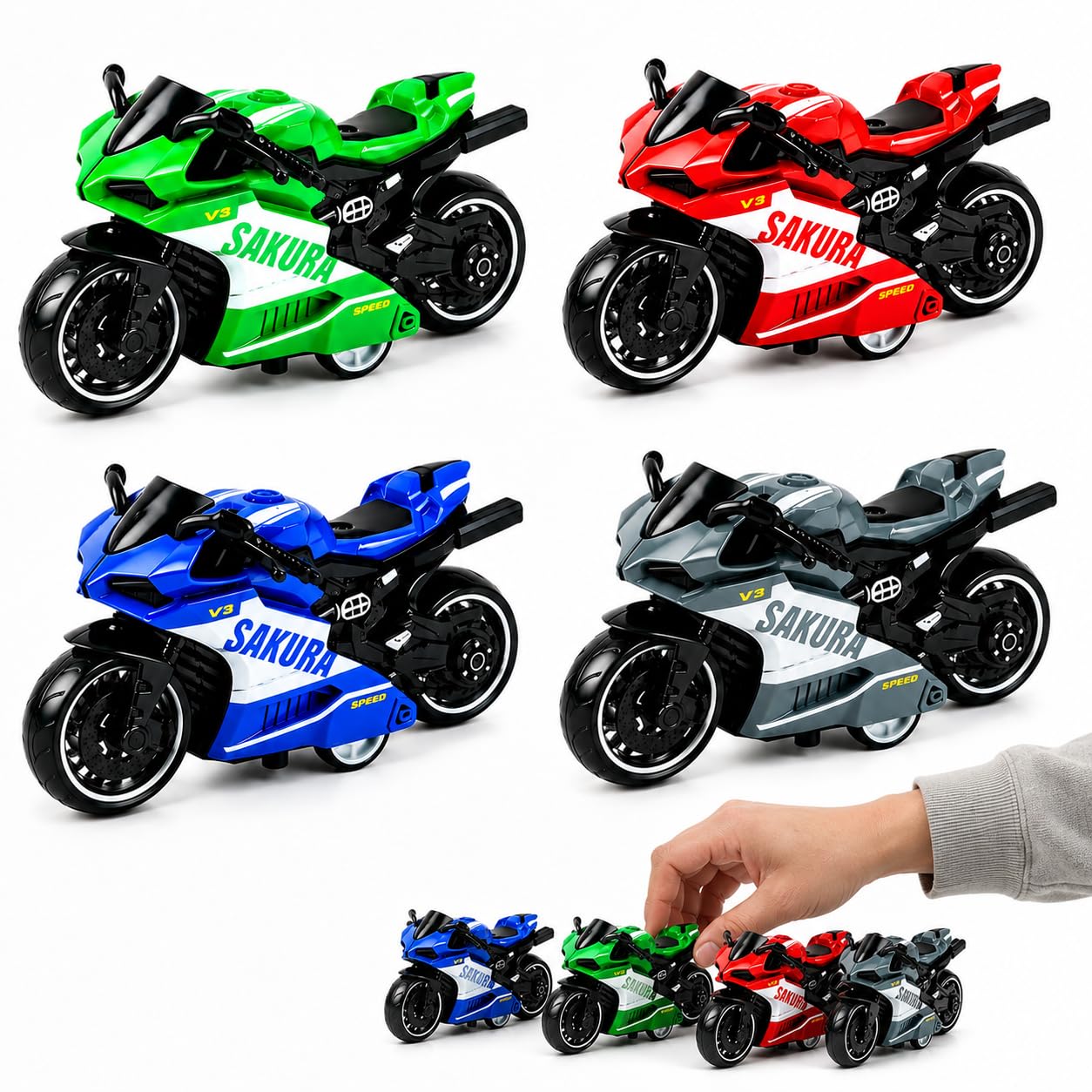 GZGRYTRC 4-Pack Motorbike, Pull Back Motorbike Set