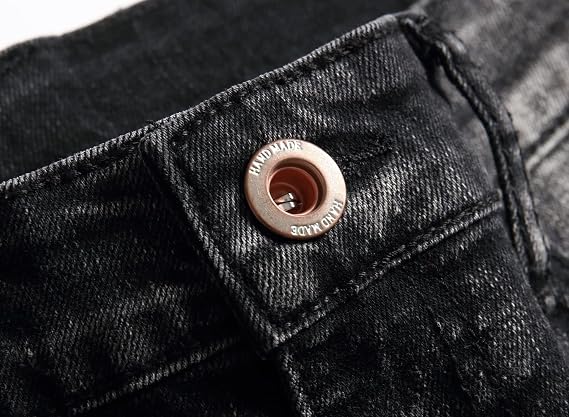 OIIIO Men's Jeans with Patches, Ripped & Stretch Regular Fit