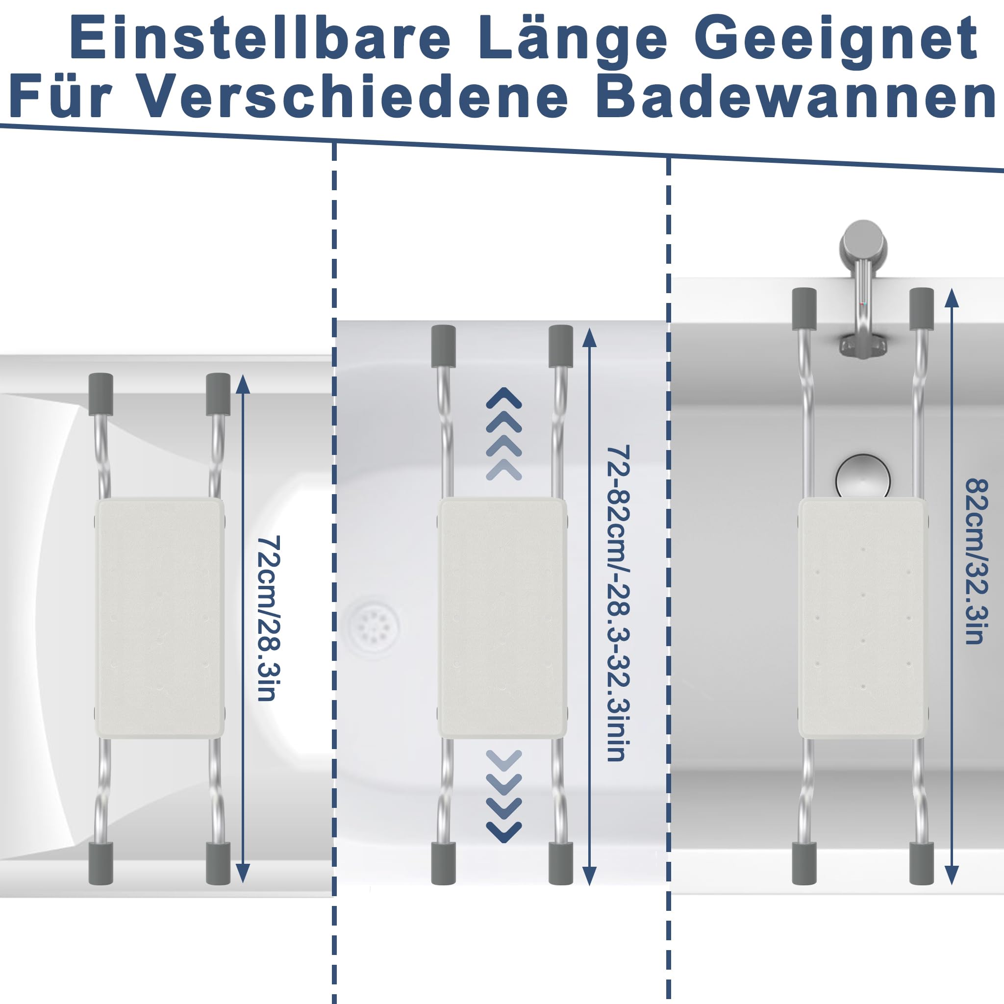 HENGMEI Badewannensitz Senioren, Badewannenbrett Badewannen Einstiegshilfe, Einstellbar Ausziehbare 72-82 cm Sitz Bath, Duschbrett für Badewanne 150 KG Tragkraft