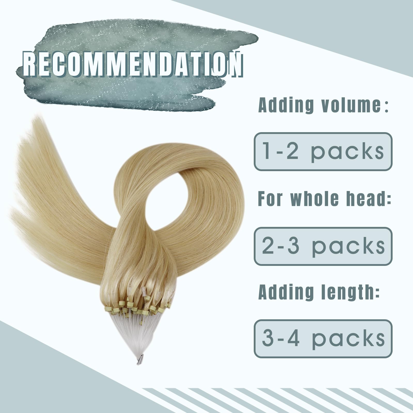 Fshine Microring Extension Capelli Veri 50CM 50g Human Hair Biondo Platino Extension Micro Anelli Capelli 1g/ciocche Extension Color 60 Lisci Remy Extension Micro Beads Hair