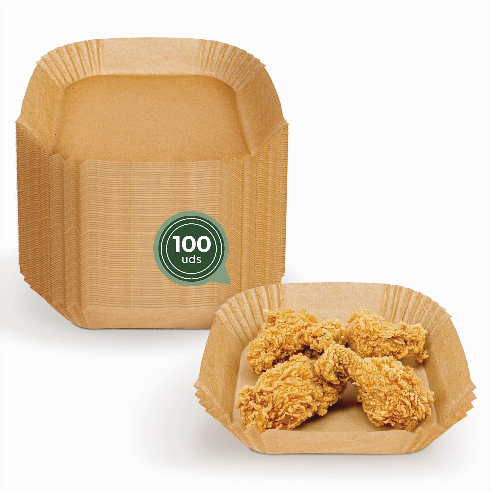 100 Moldes Airflyer Papel Siliconado Cuadrado - 20 x 20 x 4,5 cm (3,5-5 L) - Recipiente Airfryer - Papel Freidora de Aire - Complementos Airfryer - ANTIADHERENTE Y IMPERMEABLE