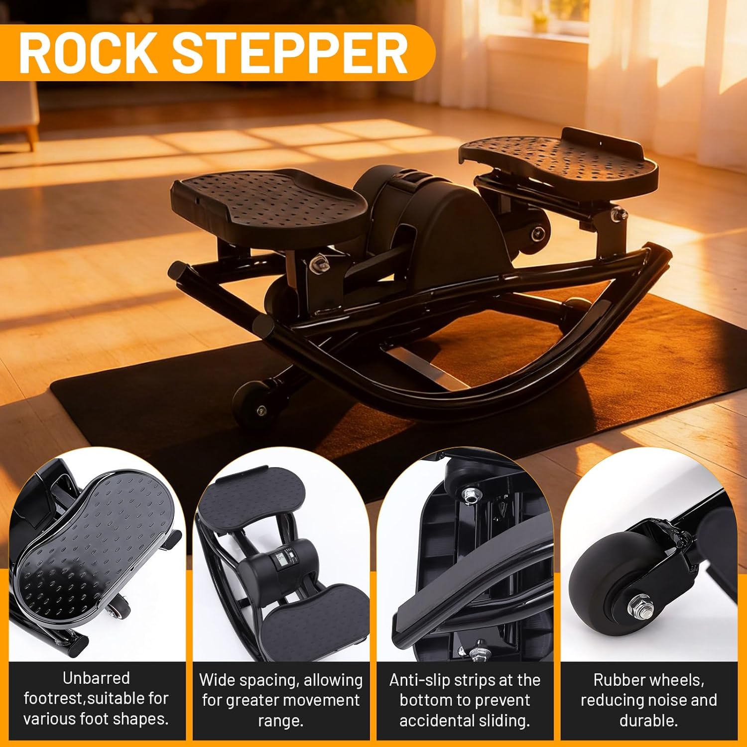 Upgrade Rock Stepper Side to Side,Rock Stepper Eexercise Machine,with Digital Display,Resistance band& Mat,Home Exercise Equipment,Portable Lateral Rock Stepper,Step Rocker for Home,Office and Outdoor