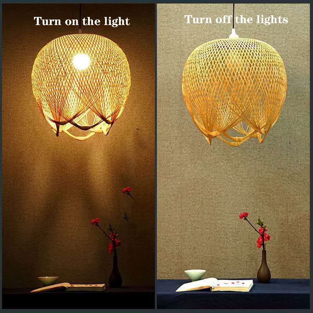 Luci Sospese in bambù Naturale Luce Intrecciata in bambù Vintage Lanterna per Lampadario con Paralumi in Rattan E26 Lampada da Soffitto in bambù Beige per Giardino, Sala da Pranzo,