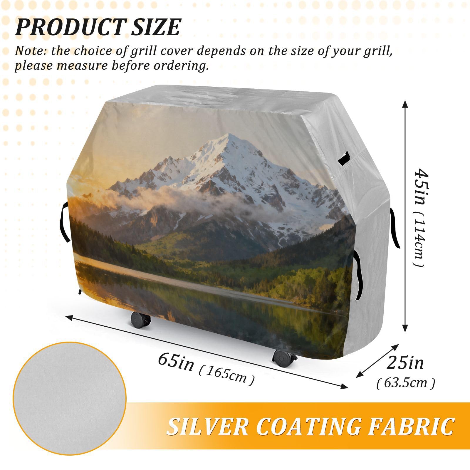 Snow Mountain Lake Sun Outdoor Patio Grill Pokrowiec 158 cm Wodoodporny wytrzymały odporny na rozdarcie odporny na blaknięcie materiał pokrowiec na grilla z regulowanym sznurkiem dla kurzu i wiatru