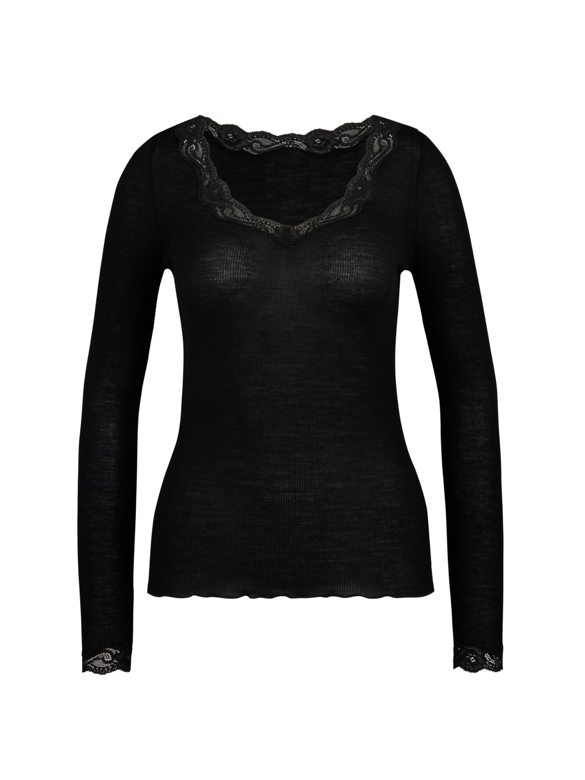 Calida Richesse Lace T-Shirt Manches Longues Laine & Soie Femme, en Laine Vierge et Soie, Fines côtes, thermorégulation et neutralisation des odeurs