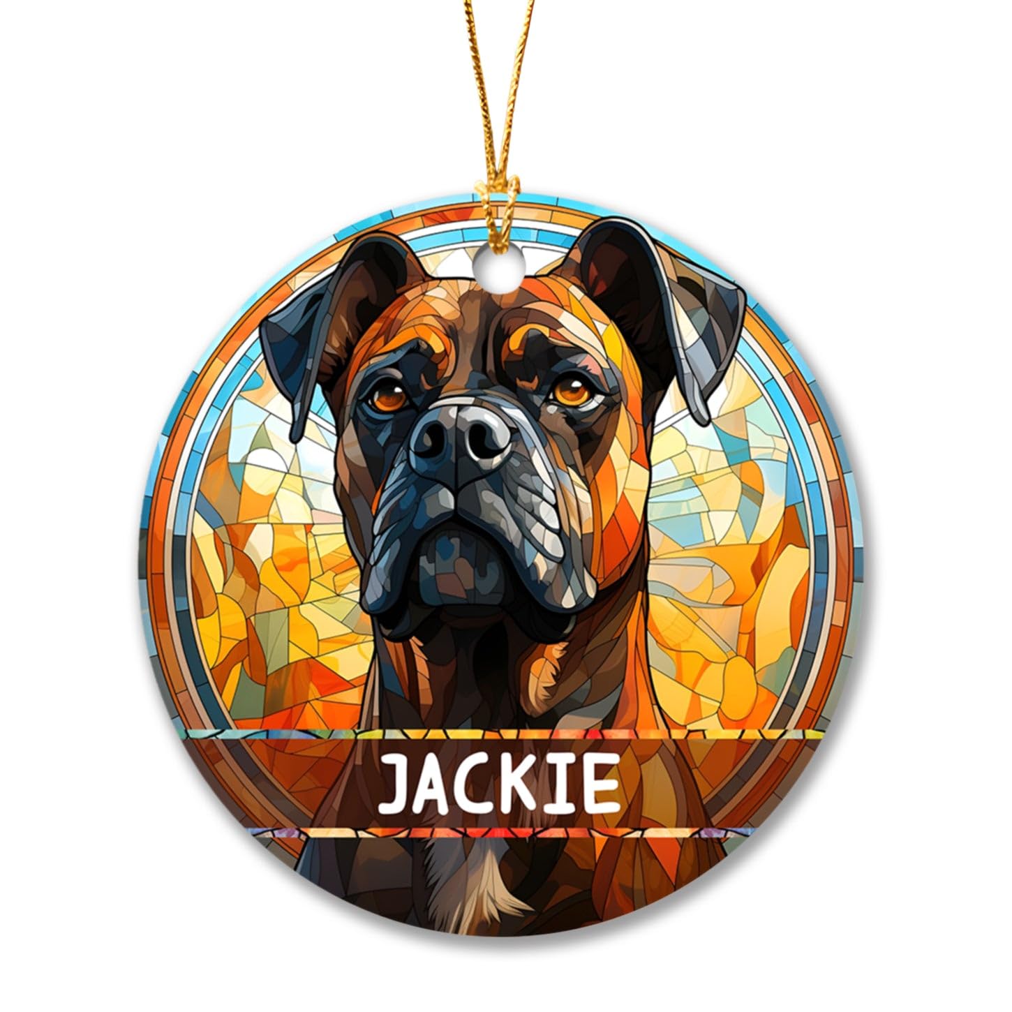 Cerámica Adornos Arbol Navideños Colgante Decoración De Árbol De Navidad Colgante Árbol Naviadad Perro Boxer Personalizado, Perro Boxer Perro Estilo Vidriera, Regalos para Los Amantes De Los