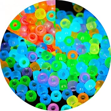 Pony Beads, Multi-Color Bracelet Beads, Hair Braid Beads, Craft Plastic Beads Medium Pack, Glow in the Dark..